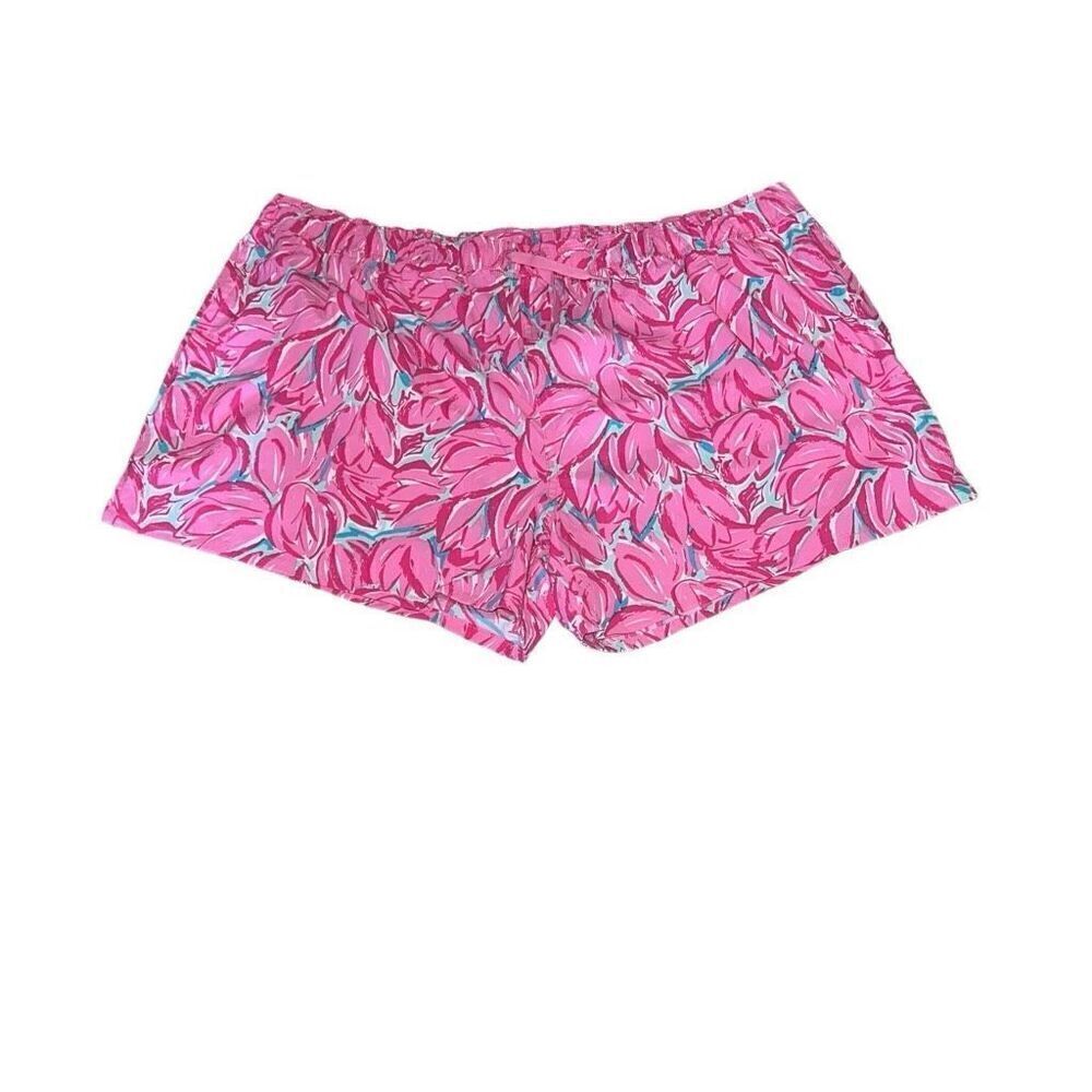 Lauren James Nylon Pink Flower Tulip Shorts Elastic waist Pull-on Sz XL X-Large